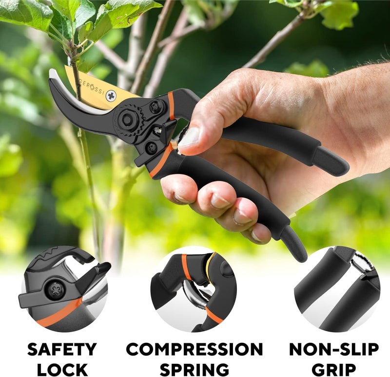 GEROSSI Premium Bypass Pruning Shears for your Garden - Heavy-Duty, Ultra Sharp Pruners w/Soft Cushion Grip Handle Made with Japanese Grade High Carbon Steel - Perfectly Cutting Through Anything in Your Yard - Image 4